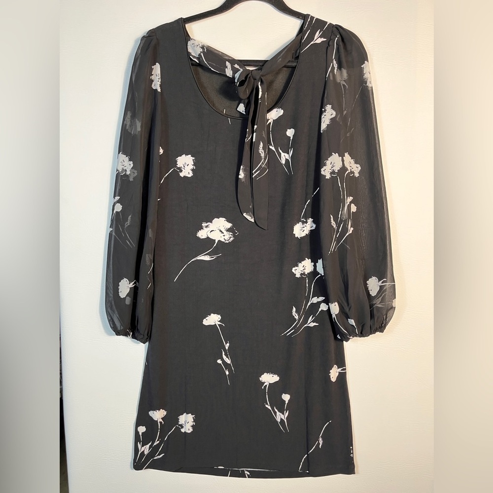 Tahari Cocktail Black Dress White Floral sz XS NWD - Picture 3 of 9
